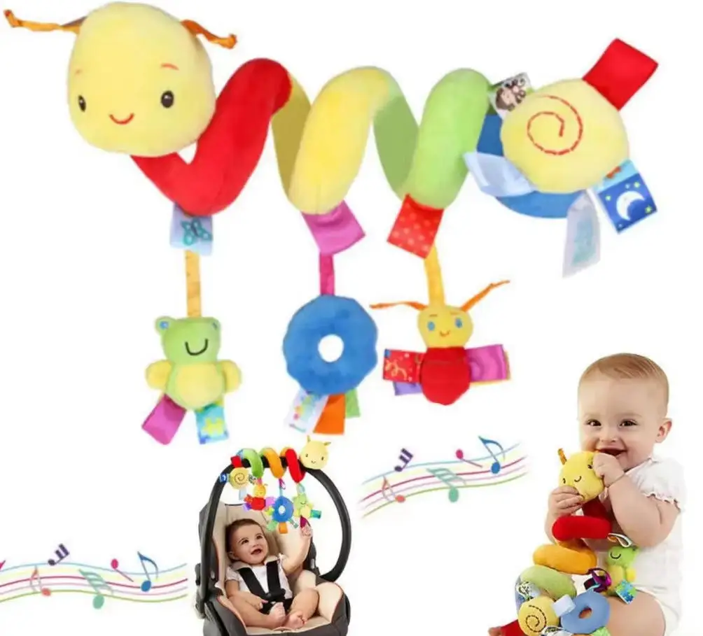 Baby Hanging Car Seat Toys Plush Activity Hanging Stroller Toys with BB Squeaker and Rattles For Newborn Travel Activity Toy