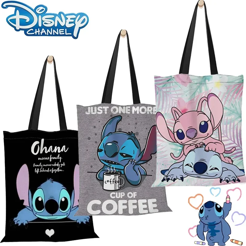 

35x40cm Disney Stitch Shoulder Bag Large Capacity Shopping Bag Handbag Anime Women's Canvas Handheld Shoulder Bag Girl Gift