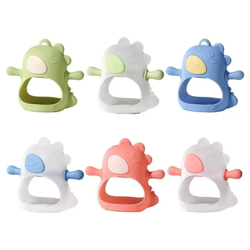F62D Fashion Dinosaur Teether Baby Cartoon Animals Baby Teether BPA Silicone Teether DIY Teething Toy for Babies Infant