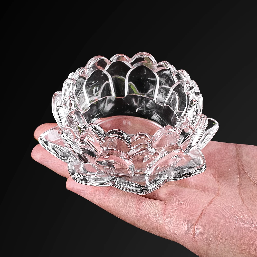 Glass Lotus Flower Ornament Tea Candle Holder Cup Candle Accessories for Room Decor Crystal Craft Car Ashtray Table Centerpieces