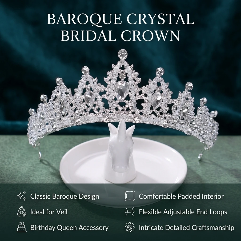 Bridal Crown Baroque Wedding Headpiece Elegant Retro Alloy Rhinestone Tiara for Bride Party Costume Jewelry Accessories