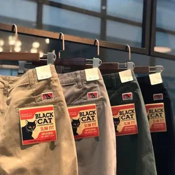American Retro Black Simple Pure Color Cotton Straight Leg Thick Casual Long Pants Autumn Winter Workwear Trendy
