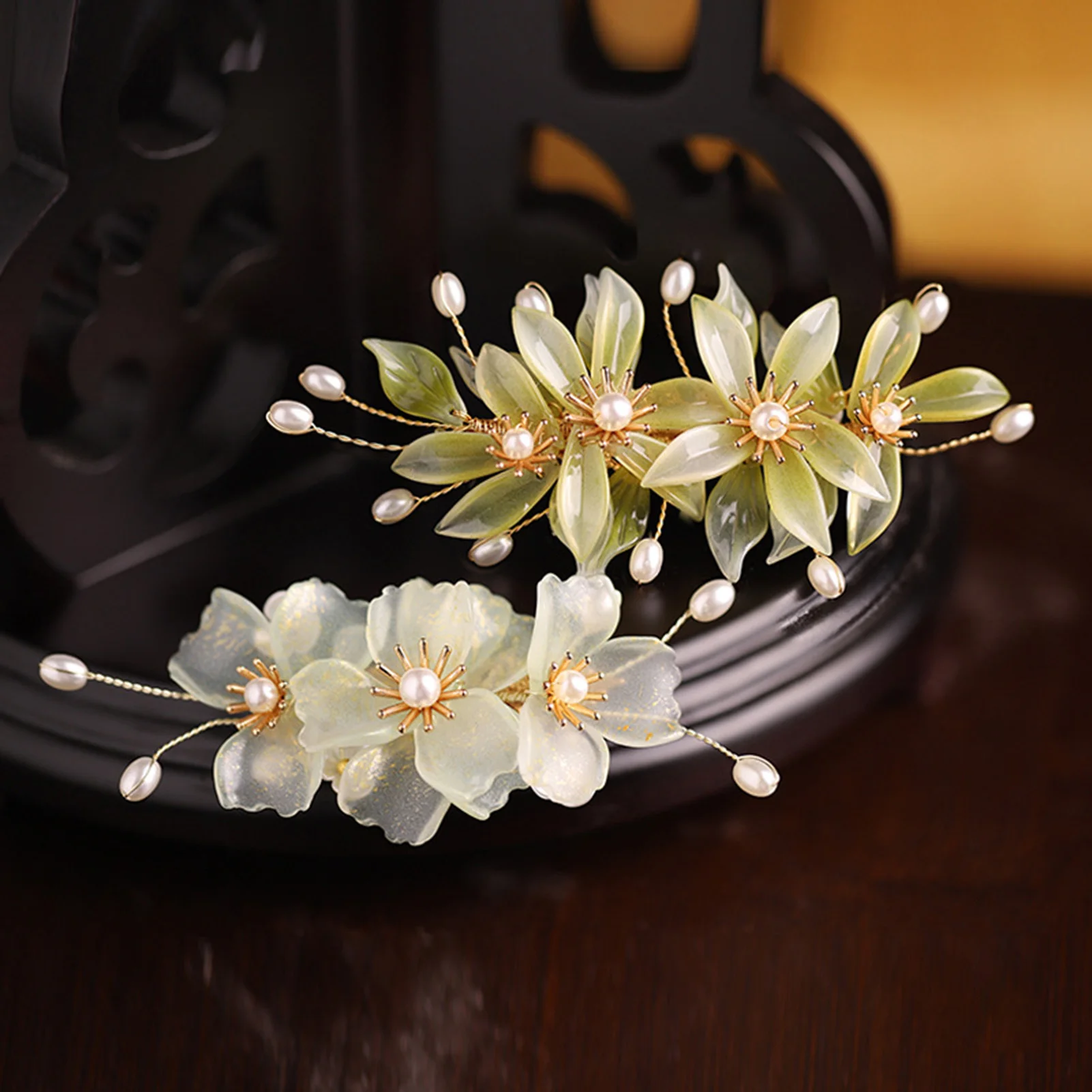 Flower Hair Clip Chinese Wedding Hair Jewelry Pearl Classic Headdress Vintage Hanfu Hairpin 2023 New Girls Hairstyle Headpeice