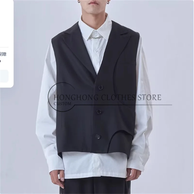 2025 New trendy men's sleeveless outerwear men's loose youth personalized casual anti-wrinkle vest