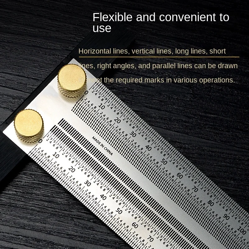 Stainless Steel High-Precision Scale Ruler T-Type Hole Ruler Woodworking Scribing Mark Line Gauge Carpenter Measuring Tool