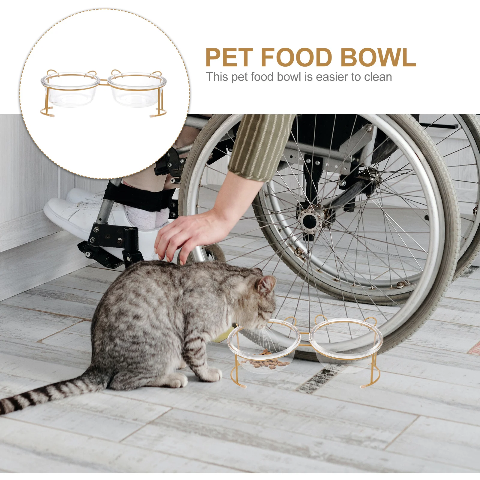 

1Set Glass Cat Bowl with Iron Rack Raised Double Pet Food Bowl for Cats Small Dogs Durable Household Feeding Cat Bowls