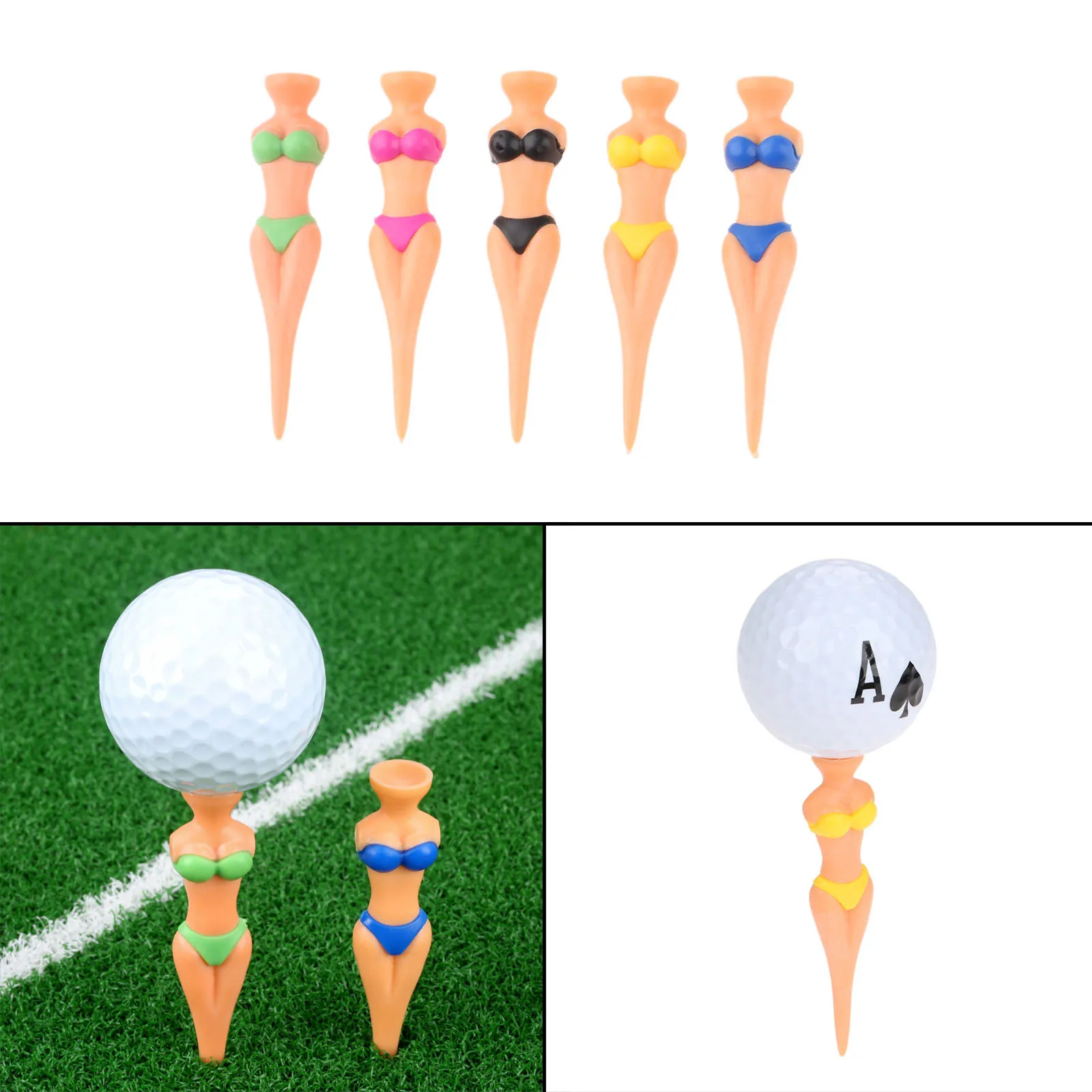 6pcs Plastic Novelty Bikini Lady Girl Women Golf Tees 78mm Pitch Fork Divot Tools Funny Joke Stag Party Golf Accessories