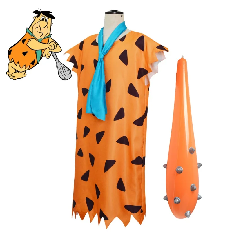 Kids Adult Primitive Savages Costume Movie Fred Flinstones Stone Age Indian Cosplay Halloween Carnival  Inflatable Big Stick