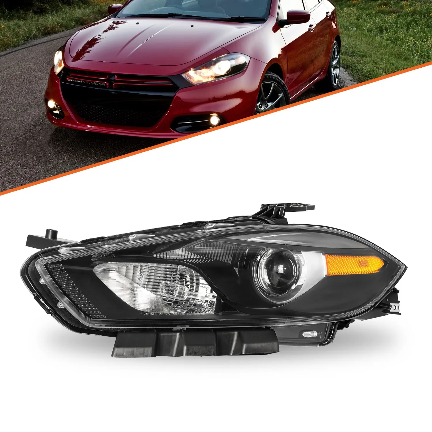 For 2013-2016 Dodge Dart Halogen w/Black Amber Driver Side Headlamps Headlights