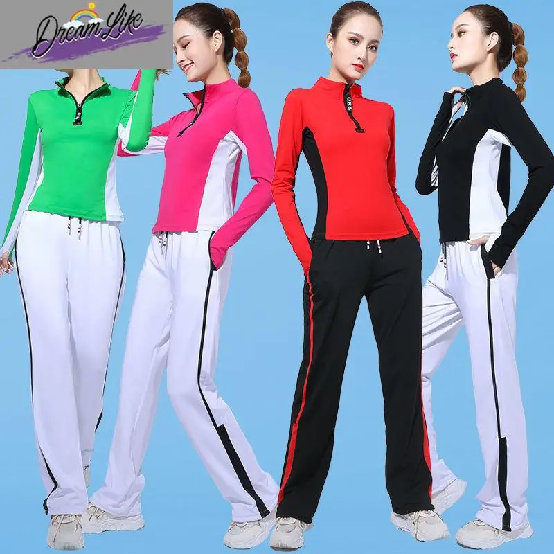 

Новый хлопковый спортивный костюм с длинными рукавами для женщин, комплект для танцев, повседневная одежда из чистого хлопка для занятий спортом и отдыха