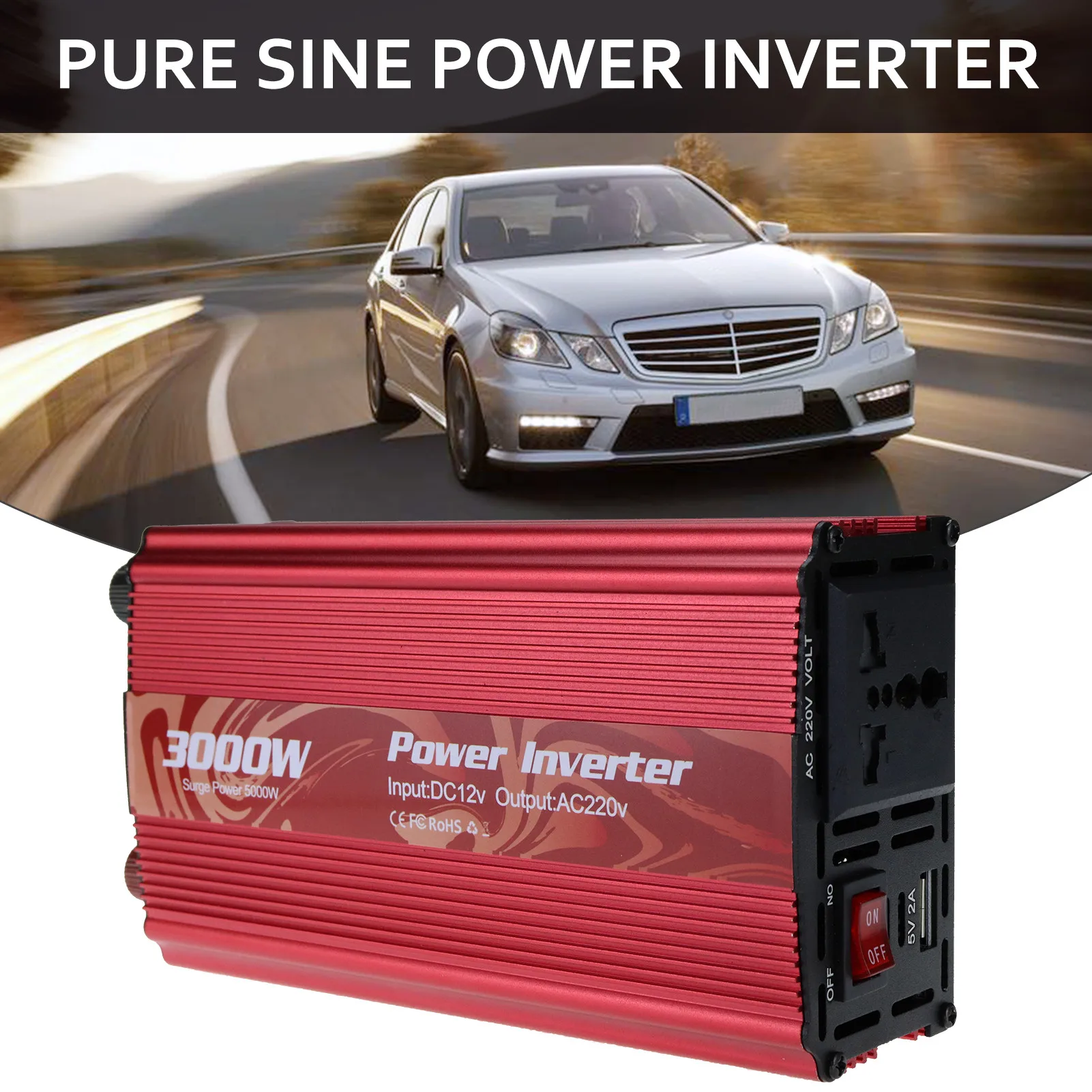 Pure Sine Wave Inverter 3000W Power USB Car Inverters DC 12V To AC 110-220V Voltage Converter Car Micro ConverterTransformer