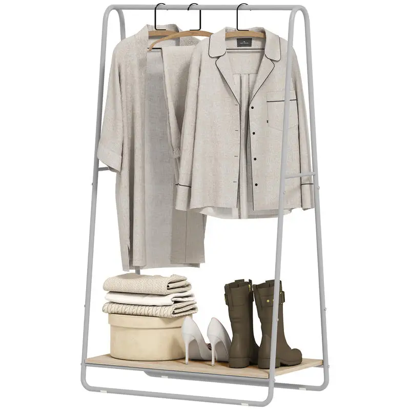 Porte-vêtements 3 en 1, porte-manteau avec porte-chaussures, tringles supérieures et latérales, gris