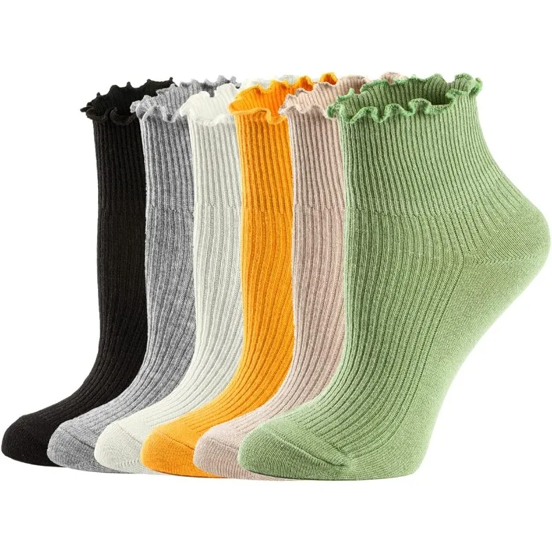 

Women's Cute Frilly Ankle Socks 6 Pack - Breathable Knit Cotton Ruffle Socks for Casual & Daily Wear Needs