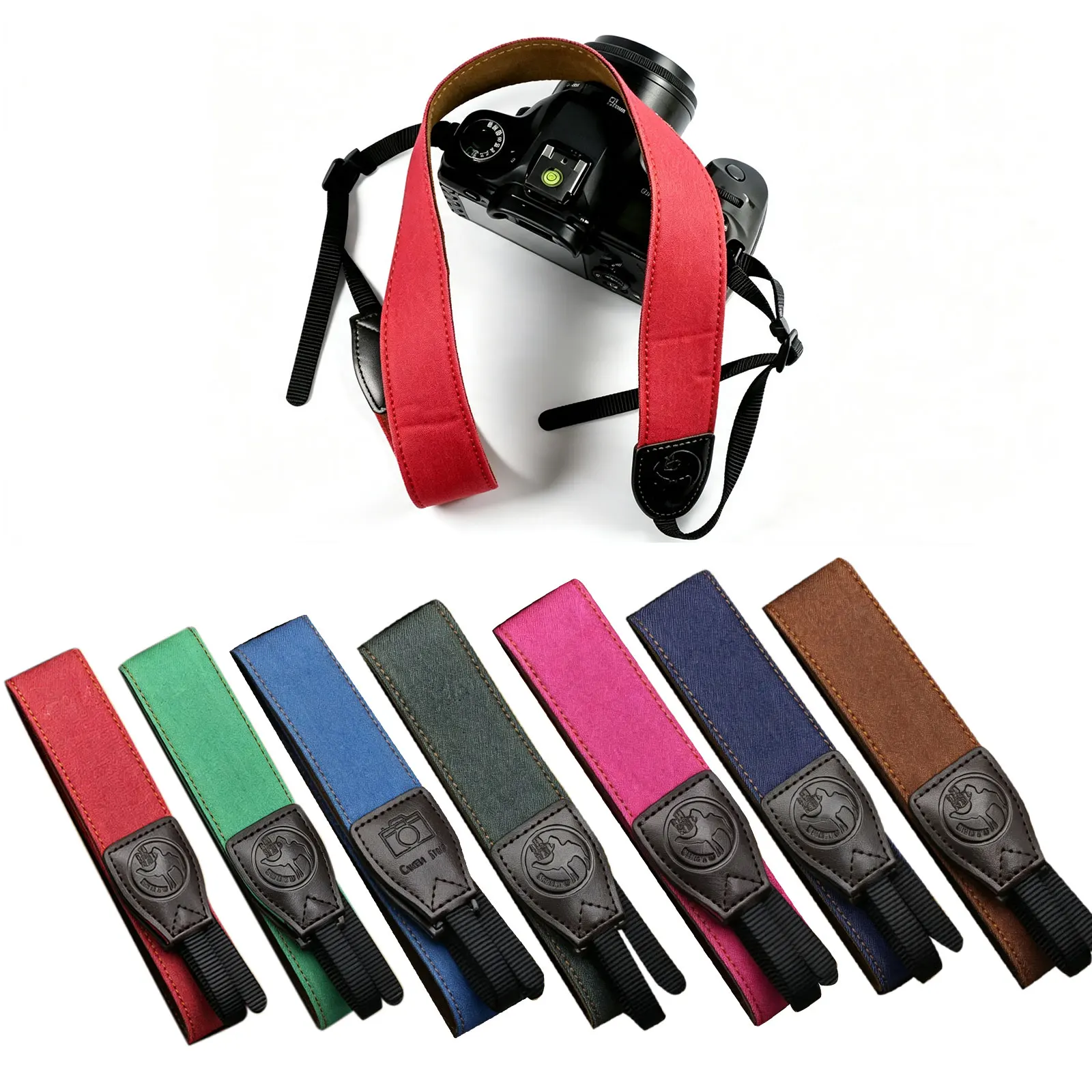 Denim Camera Strap Adjustable Neck Sling Soft Breathable Leather Camera Shoulder Strap for DSLR Mirrorless Instant Camera