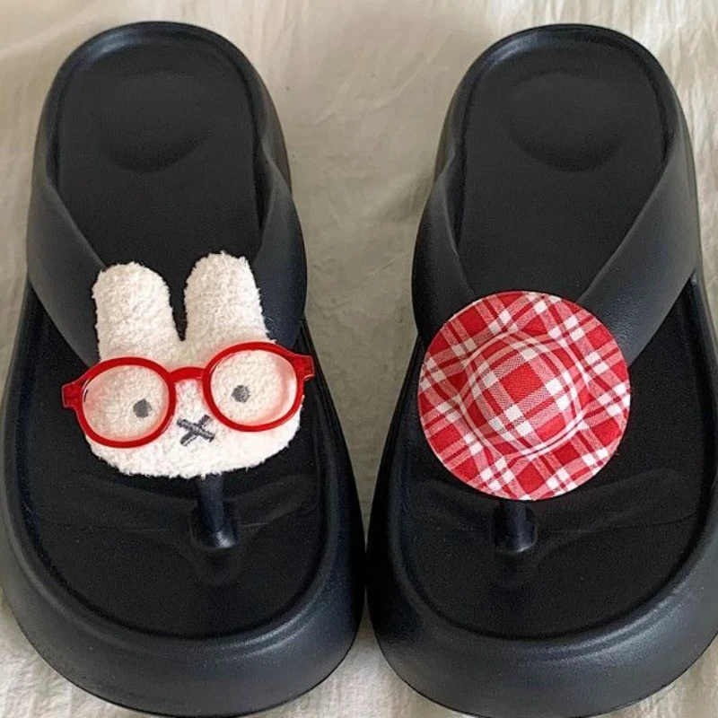 Cartoon Kawaii Miffy Thick Sole Flip Flops Summer Cool Wear Outside Anti-slip Increase Height GoodLooks Practical Versatile Gift