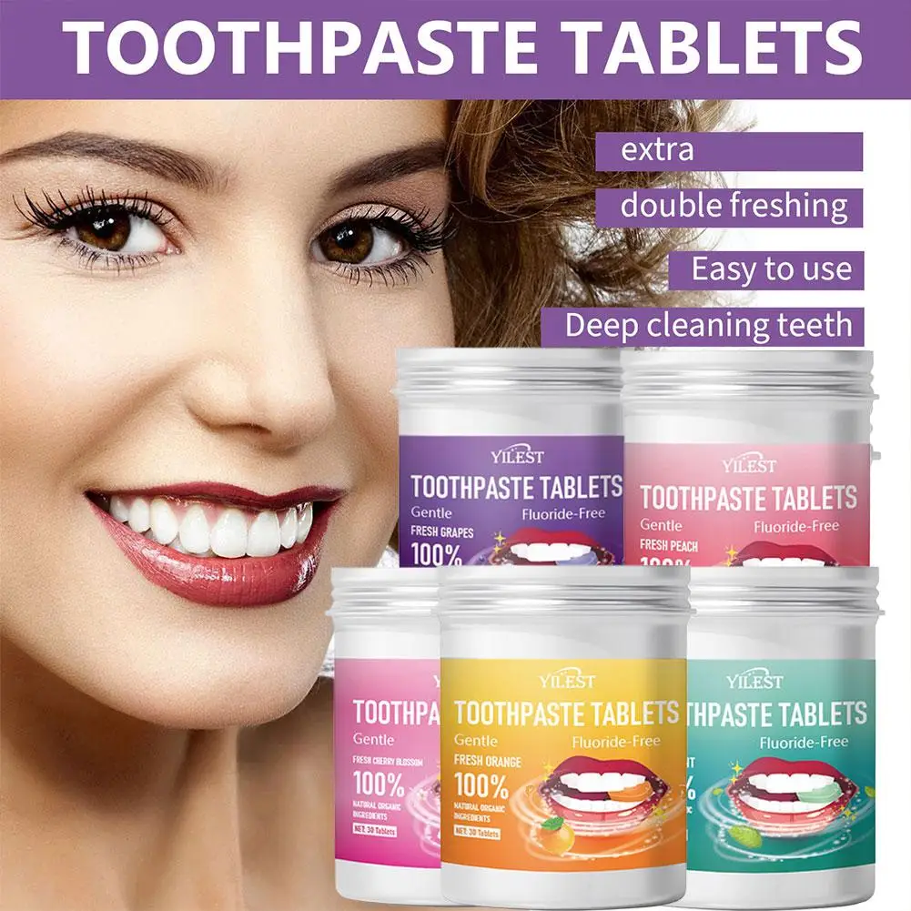 

30 Tablets Toothpaste Tablets Mint/Orange Blossom Breath Flavors Remove Stains Solid Bad Toothpaste Tablet Smoke Imp D6L9
