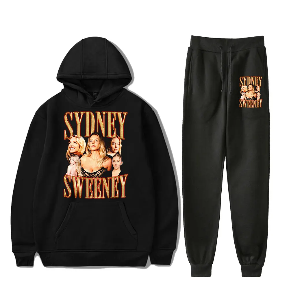 Sydney Sweeney Merch, комплект из 2 предметов, спортивный костюм, мужская толстовка с капюшоном + брюки, пуловер с капюшоном, повседневная спортивная одежда