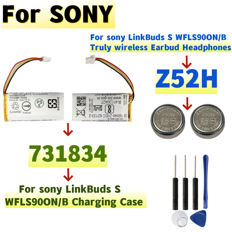 For ZeniPower Z52H 731834 Battery For Sony LinkBuds S WFLS900N/B Truly Wireless Earbud Headphones charging case+Free Tools