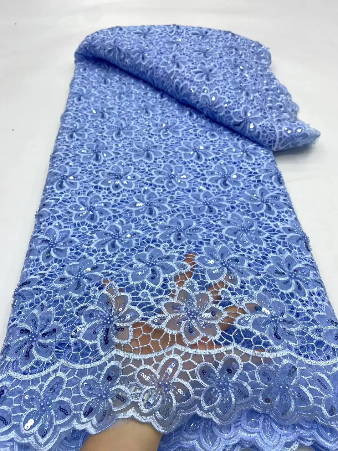 

African Beaded Lace Fabric 2025 Beautiful French Lace Mesh Nigerian Lace Fabrics Sequins For Women Wedding Party Dress