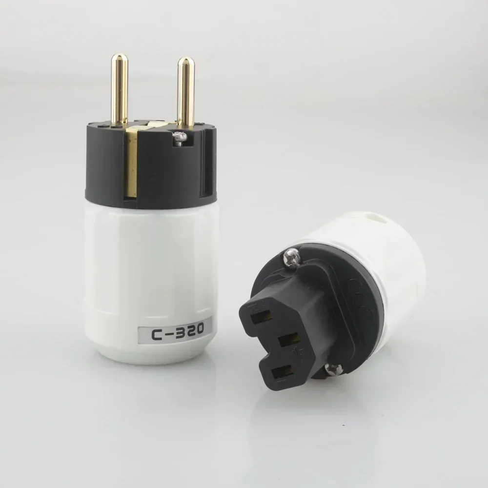 Hi-End P320 + C320 24K ปลั๊กชุบทอง EU Schuko อะแดปเตอร์ยุโรปขั้วต่อไฮไฟสายออดิโอ
