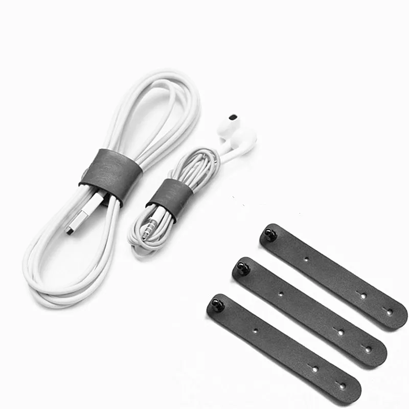 3Pcs PU Leather Cable Ties Earphone Line Wire management Cable Winder Portable Compact Cord Organizer Tools