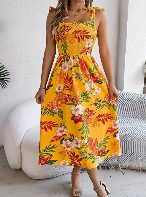 

2025 Spring/summer Flower Lace Waist Strap Skirt Resort Beach Long Dress Women's Wear