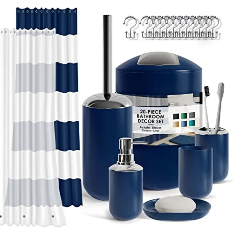 

Bathroom Set - Bathroom Accessories Set, 20PC Bathroom Accessory Set, Shower Curtain Set with Liner, Toothbrush Holder, Soap Di