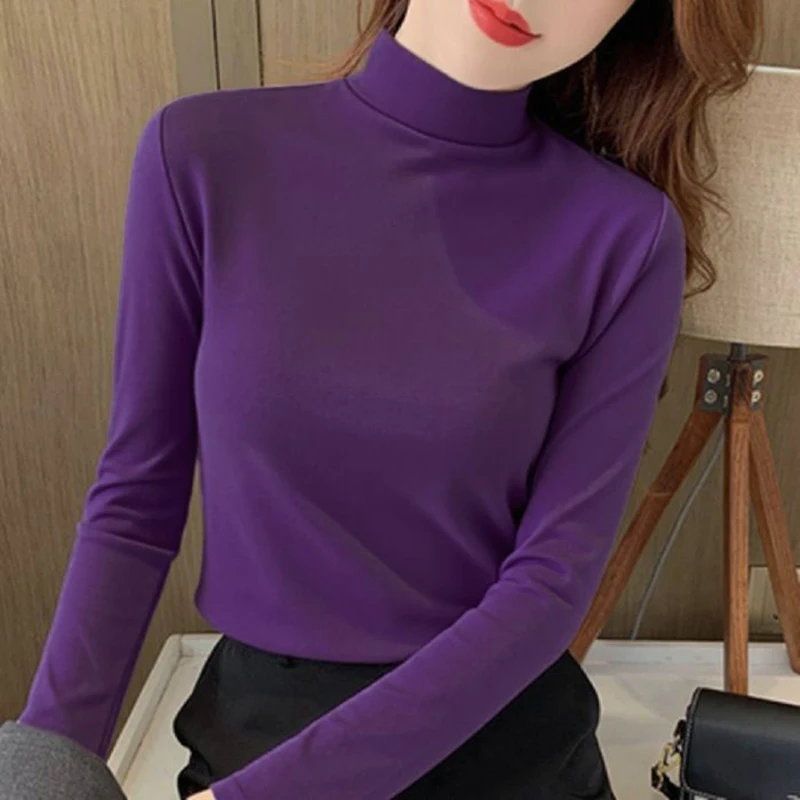 2025 Top da donna classici coreani a maniche lunghe Lady Fashion Intimo termico Abbigliamento femminile Mezza collo alto Pullover sottili