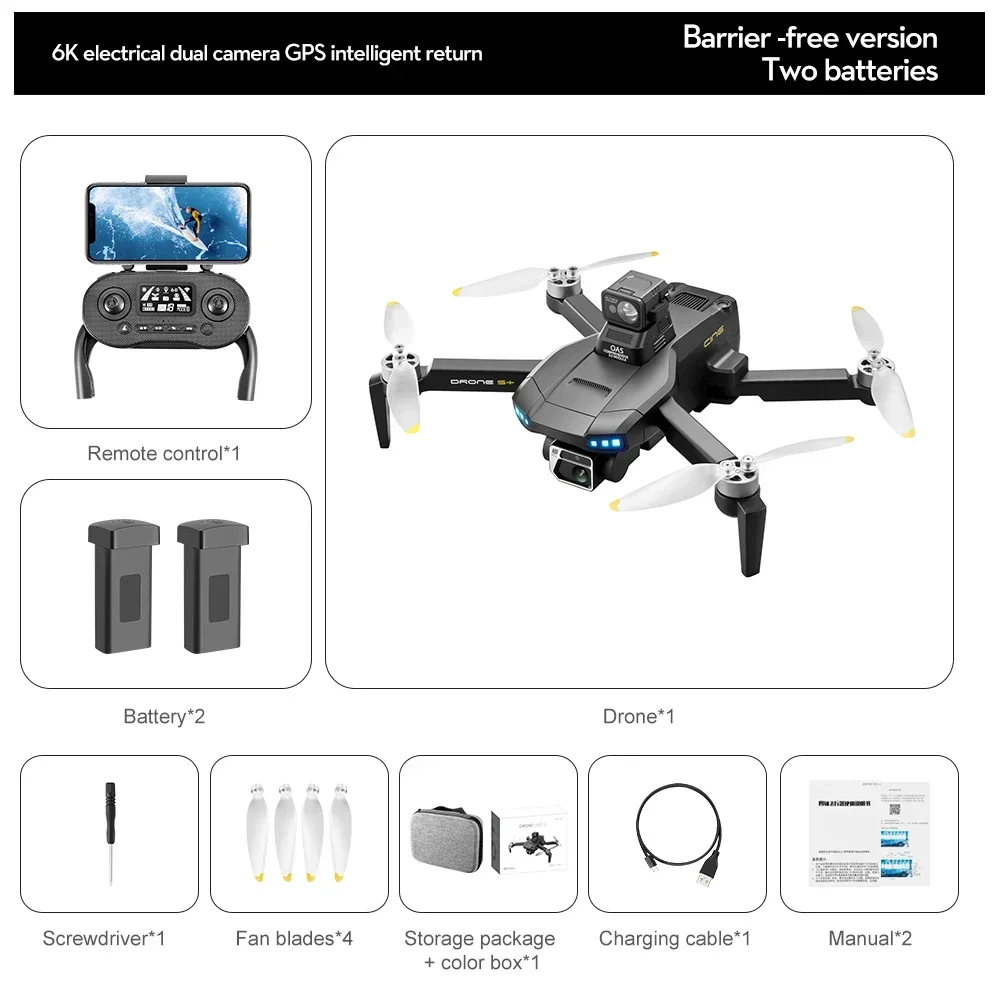 

2024 New S+ Pro Drone 8K GPS HD Triple Camera Optical Flow Positioning Obstacle Avoidance Photography RC Quadcopter 10000M