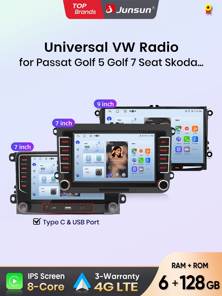 Junsun 7 inch autoradio voor VW Volkswagen Passat B6 B7 T5 Tiguan Touran GOLF POLO CarPlay Android Auto FM RDS GPS Multimedia - afbeelding 2