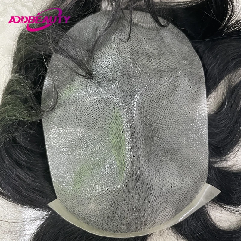 Men Toupee Biological Scalp Human Hair Wigs for Man Thin Skin Hairpiece Full PU 0.04-0.06cm Capillary Prosthesis Natural Color