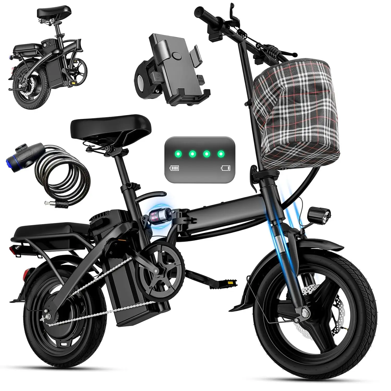 

Электровелосипед для взрослых и подростков, двигатель 560 Вт, скорость 38 км/ч, 14-дюймовый мини-электровелосипед для поездок на работу, аккумулятор 48 В 10 Ач, запас хода 51 км, 3 режима, индивидуальная настройка