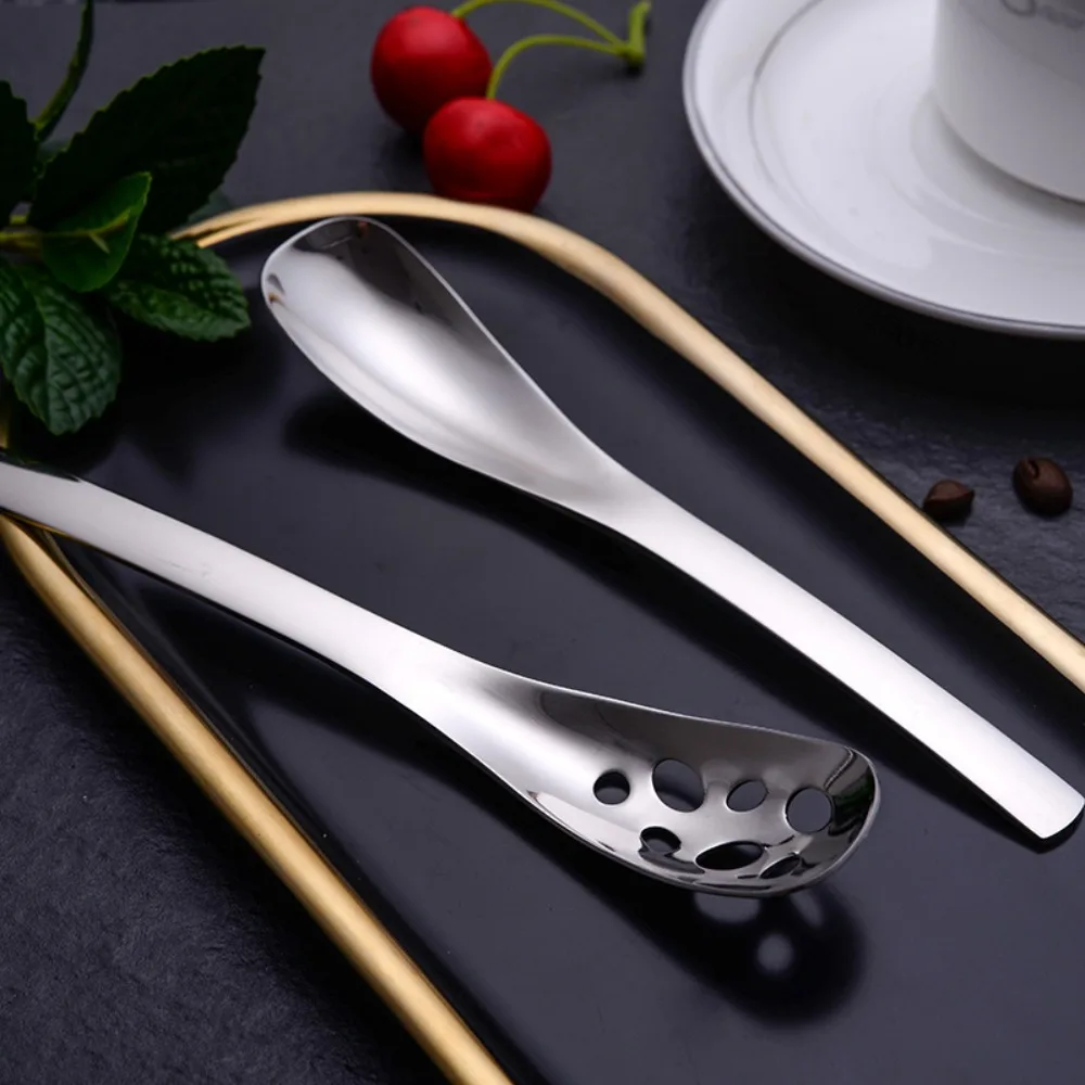Stainless Steel Slotted Spoon, Long Handle Dessert Spoon, Minimalist Scoop, Soup Spoon, Restaurant and Household