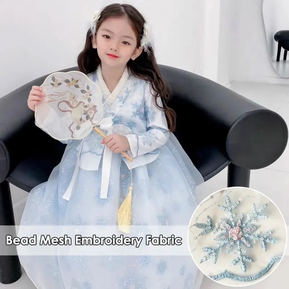 New 1 Yard Tulle Fabric Embroidered Sequin Mesh Lace Fabric Snowflake Clothing Material For Sewing Skirt Dress