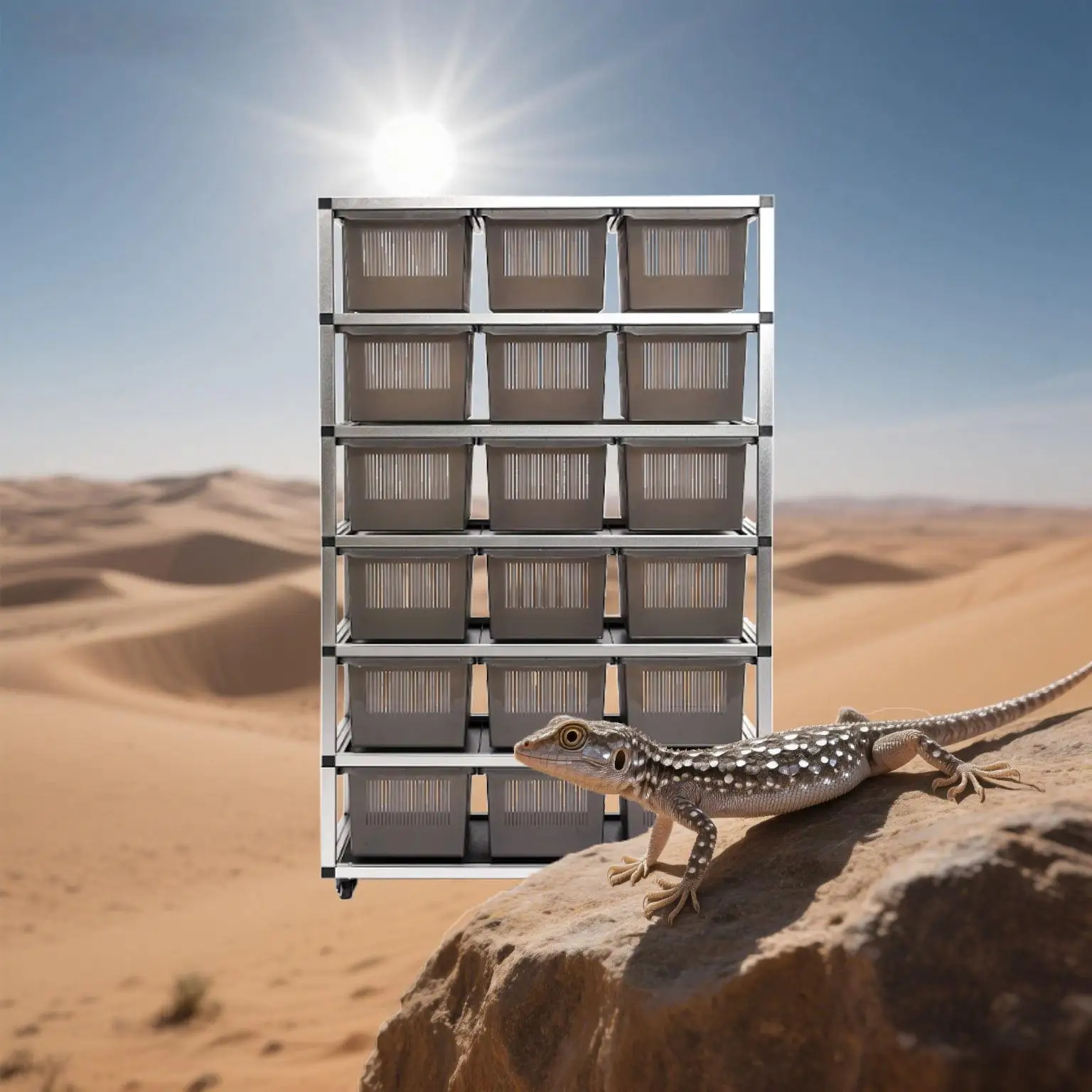 

Modular Plastic Metal Pet Reptile Rack System Stackable Enclosures with Hideouts for Breeding