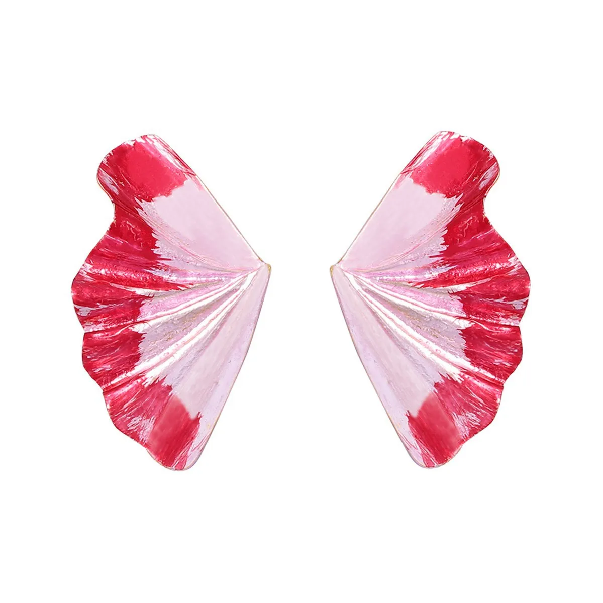 Simple and stylish high-end design sense alloy spray paint thin coating geometric fan-shaped leaf stud earrings personalized wom