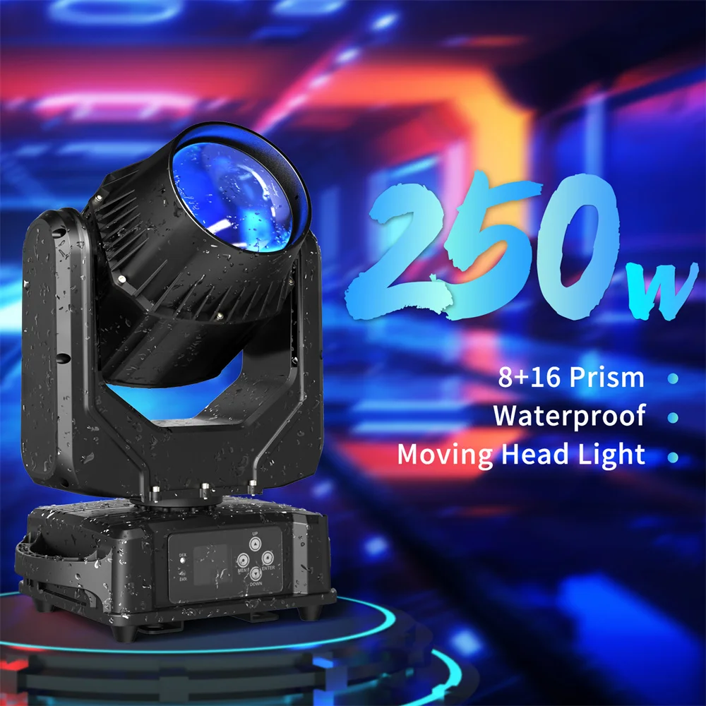 Yiflamefly LED 250W DMX512 Waterproof Beam Moving Head Light 14 Patterns for DJ Concert Party Weddings Nightclub Dance Hall