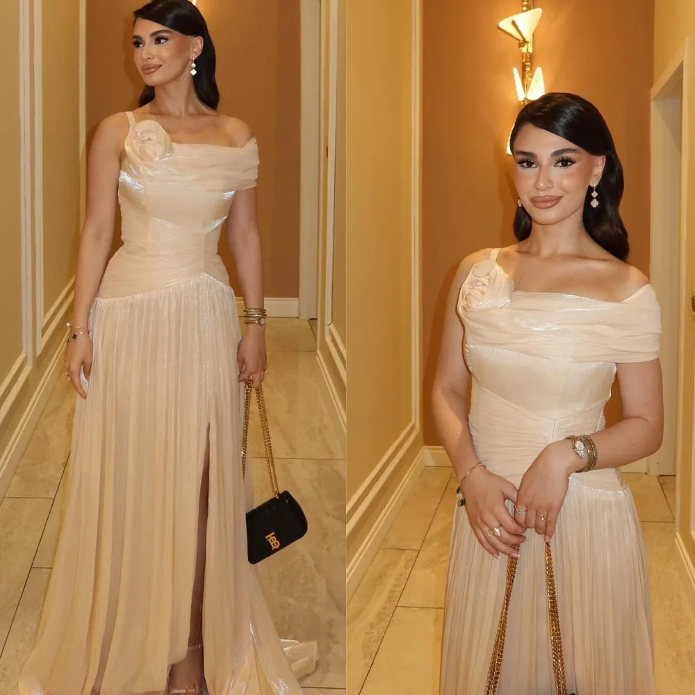 

Customized Exquisite One Shoulder Sleeveless Evening Dress High Quality Chiffon Prom Dresses Delicate Flowers Party Gowns