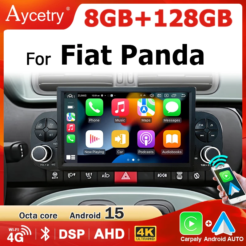 Autoradio Android 15 sans fil 7'' Carplay pour Fiat Panda 2020-2023, lecteur multimédia 2 DIN avec écran 4G LTE