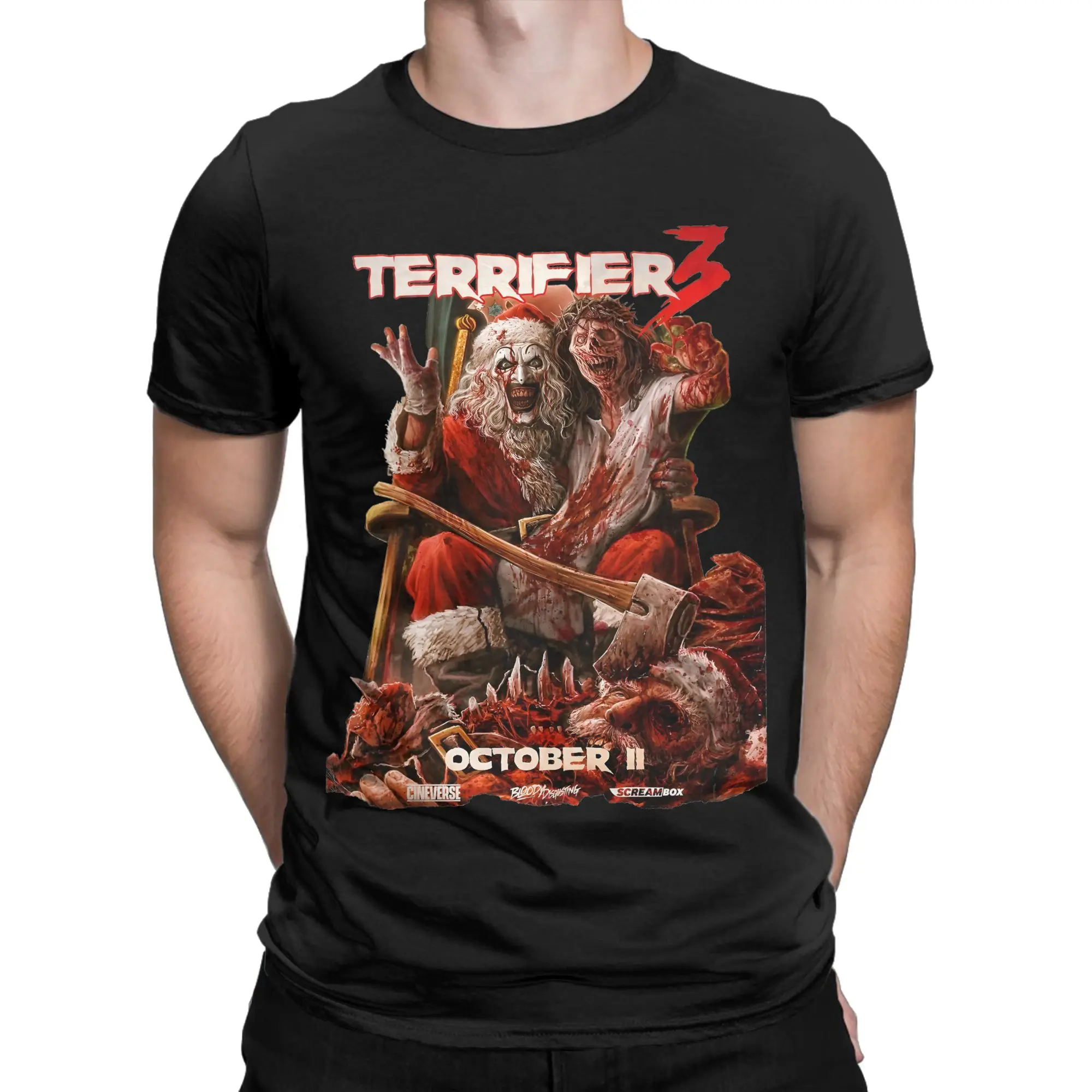 Novelty Terrifier 3 Tshirts Men's Cotton Short Sleeve Horror Movie Clown  O-neck Summer Top Tee