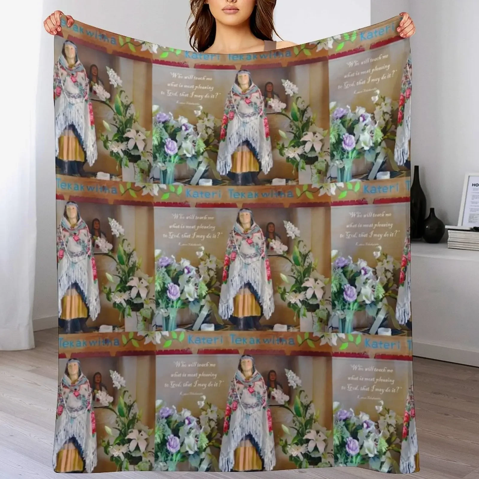 

Saint Kateri Tekakwitha Isleta Pueblo New Mexico Throw Blanket Plush Fuzzy Cozy Blanket for Couch Sofa