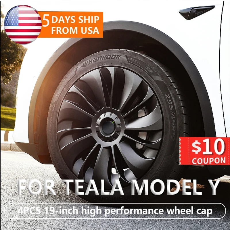 4PCS for Tesla Model Y 19 Inch Hub Cap Performance Replacement Wheel Cap Automobile Hubcap Full Rim Cover Accessories 2018-2022