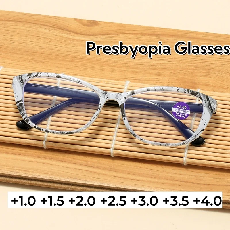 

2024 Men Women Presbyopia Eyeglasses Ultra Light High-definition Eyewear Fashion Printing Anti-Blue Spring Leg Reading Glasses