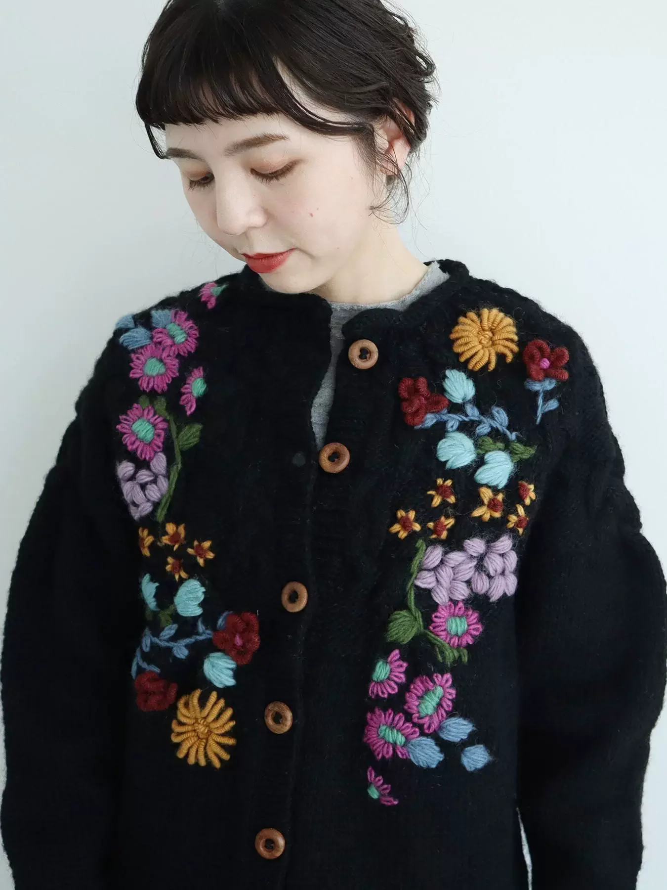 100cm Bust Spring Autumn Women Fairy Delicate Handmade Flower Embroidered Mori Girl Loose Knitted 100% Wool Sweaters Cardigans