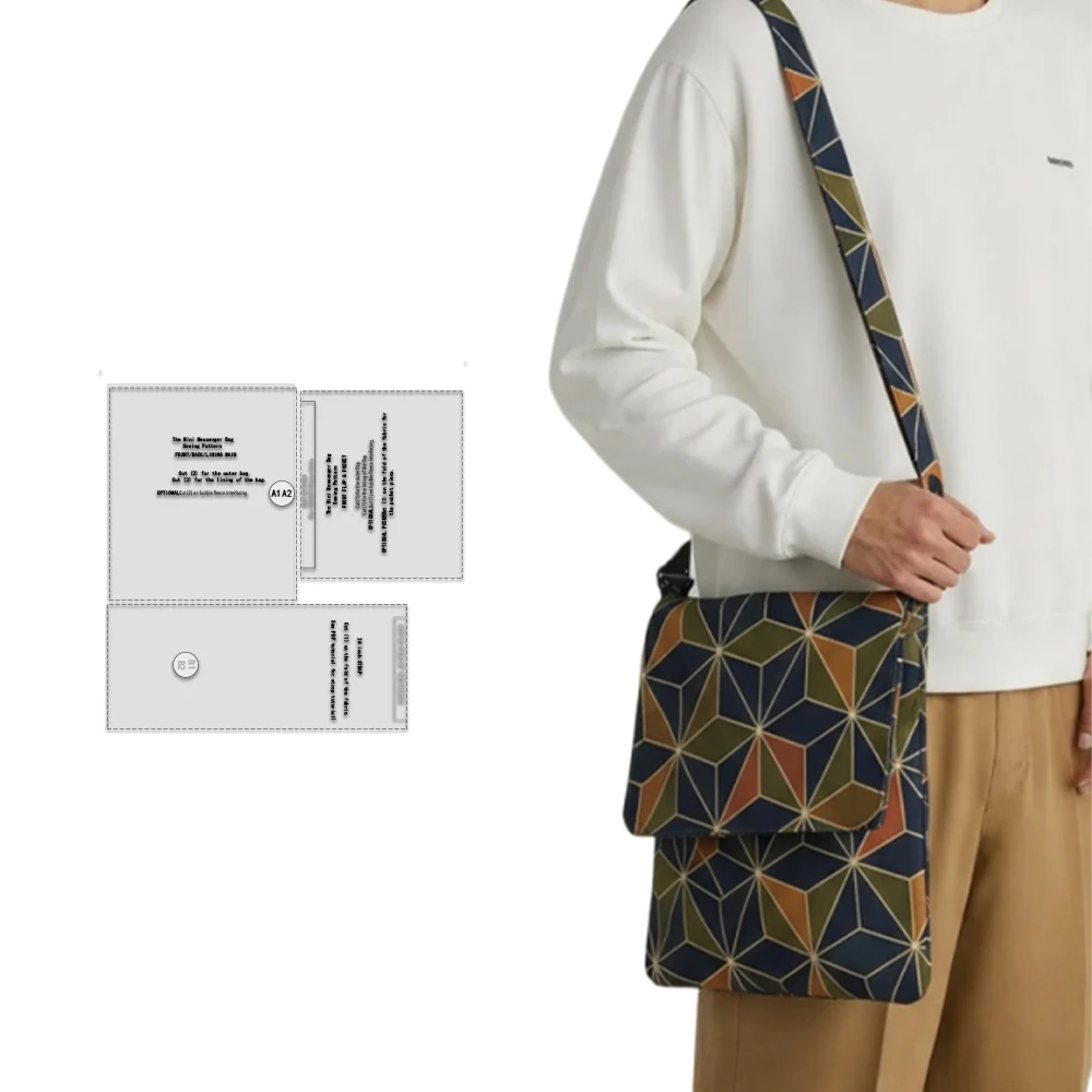 Mini Messenger Bag Sewing patterns, 1:1 scale women's bag sewing patterns, stylish bag prototype patterns