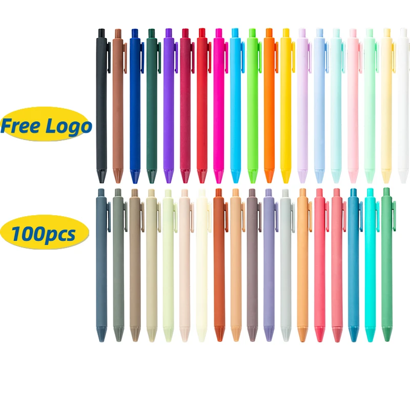 100Pcs Spray Glue Pen Press Plastic Pen Free Logo Candy Color Student Press Ballpoint Pen Wholesale Promotions Freebies