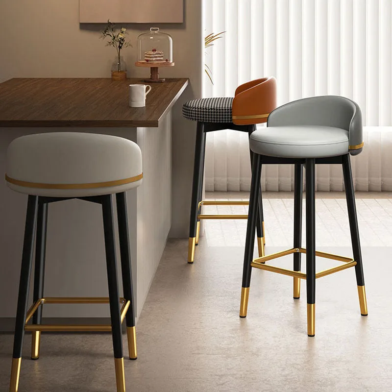 Tabourets de bar doux et confortables, esthétiques, relaxants, en cuir, modernes, couleur crème, en métal gris, Cadeira, ensembles de meubles de jardin