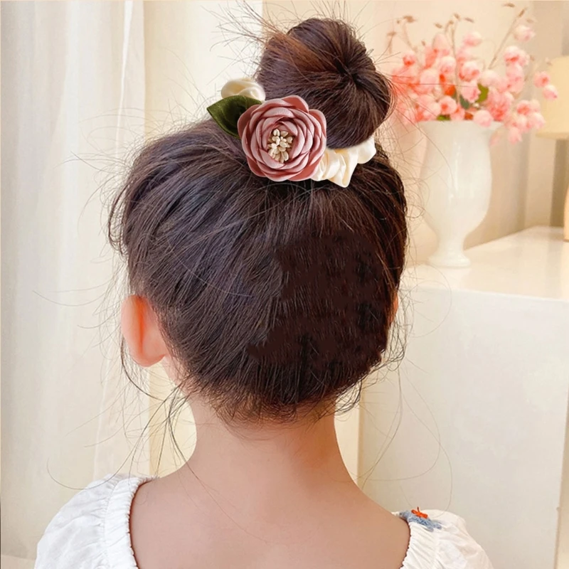 Large Intestine Hair Rings Scrunchies Big Flower Satin Hair Rope Hair Bands Decoration Elegant Elastic Ponytail Holders