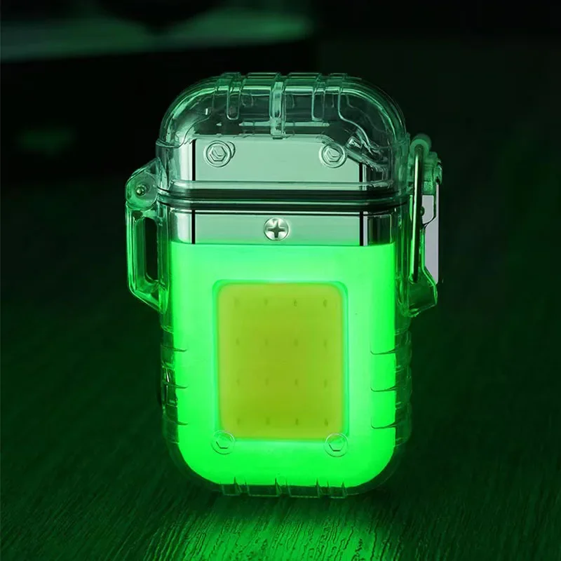 New Outdoor Camping Transparent Waterproof Arc Lighter Creative Type-C Rechargeable Lighter with Light Portable Lighter