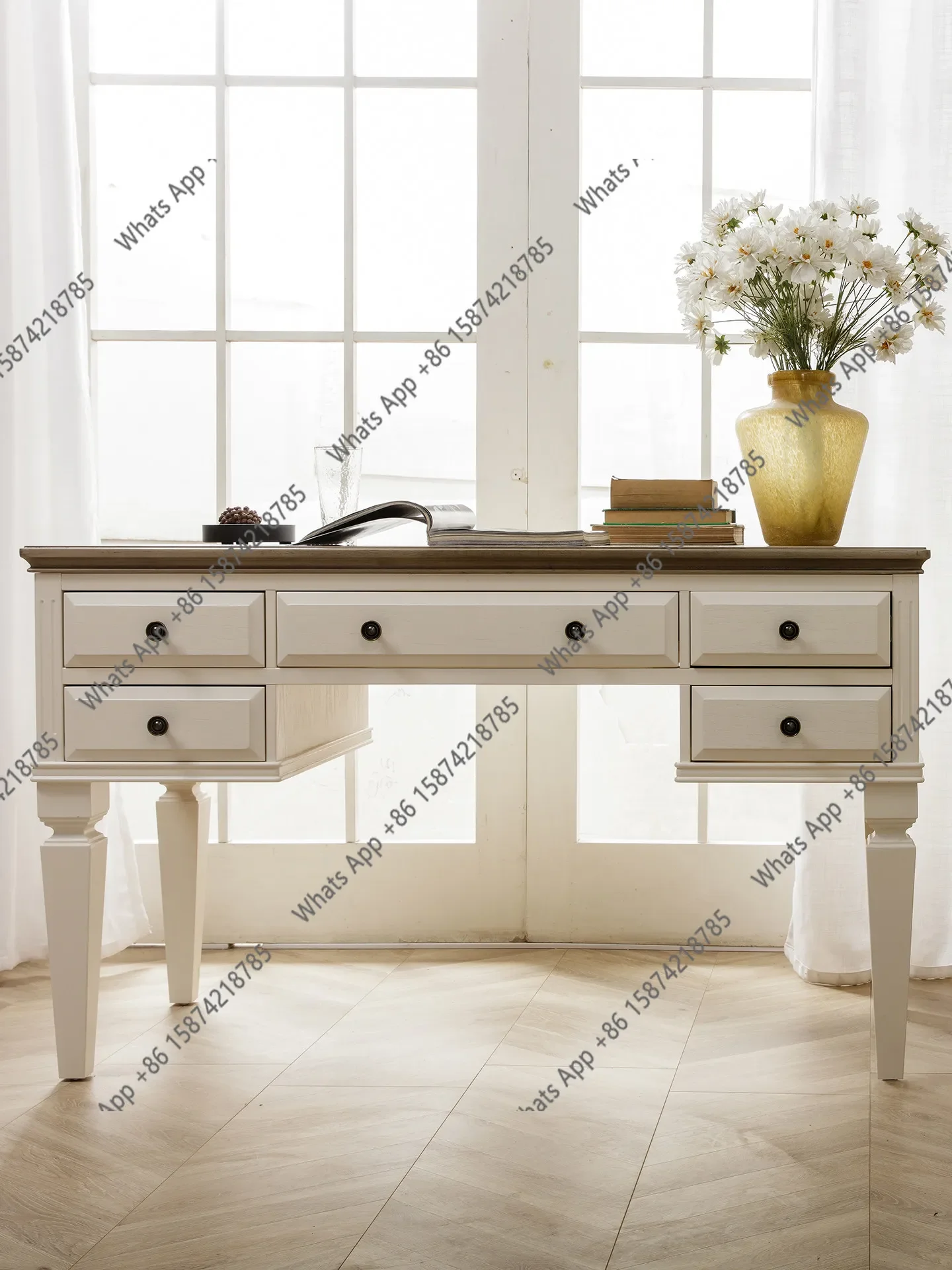 

N62 American solid wood desk computer desk study writing desk small apartment full suite light luxury furniture